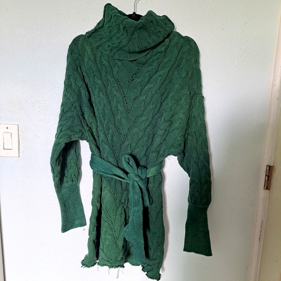 Free People Dresses & Skirts - Free People Cable Knit Green Sweater Dress